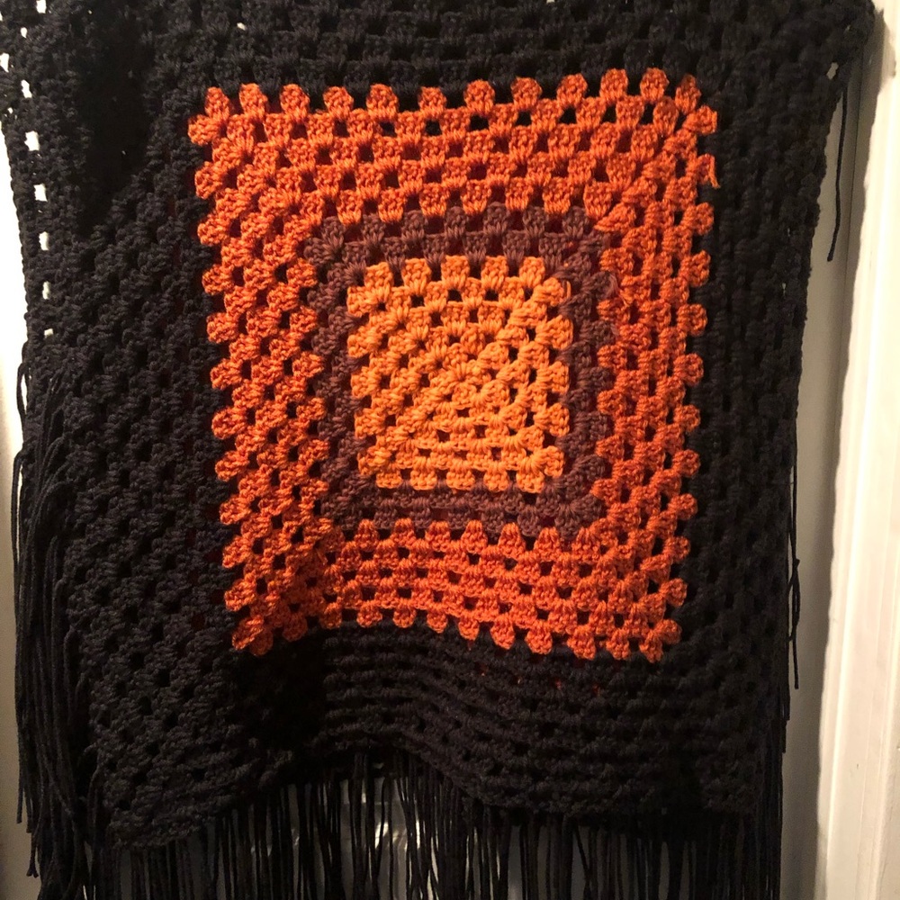 Harvest Fall Handmade Granny Square Poncho One of a Kind NWT Hand Crochet - Picture 2 of 3
